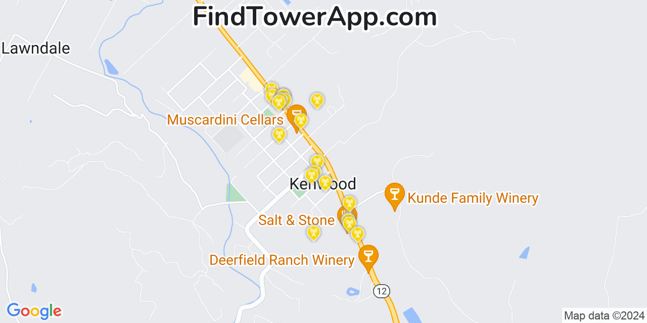 AT&T 4G/5G cell tower coverage map Kenwood, California