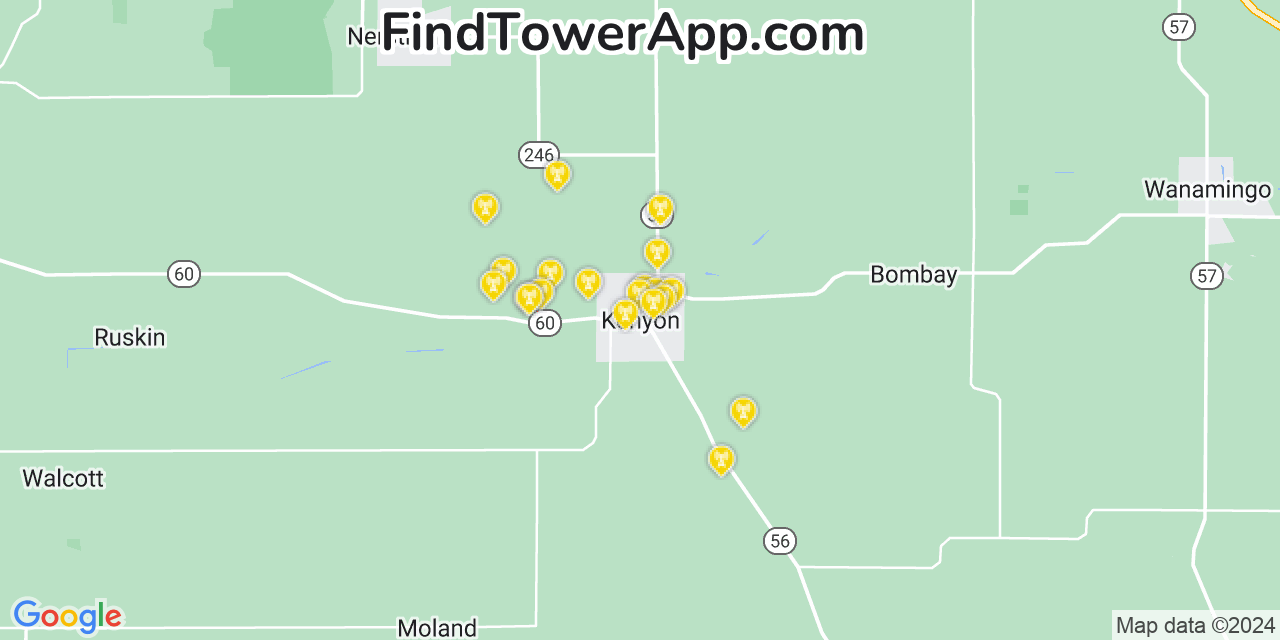 AT&T 4G/5G cell tower coverage map Kenyon, Minnesota
