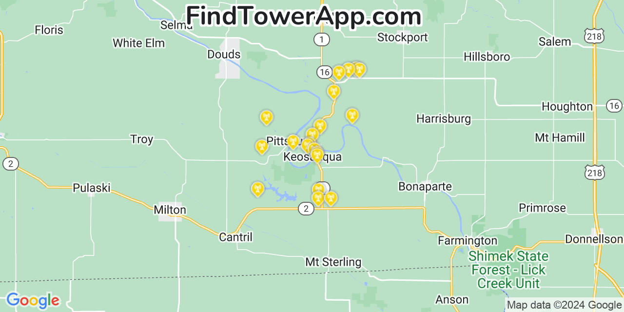 Verizon 4G/5G cell tower coverage map Keosauqua, Iowa