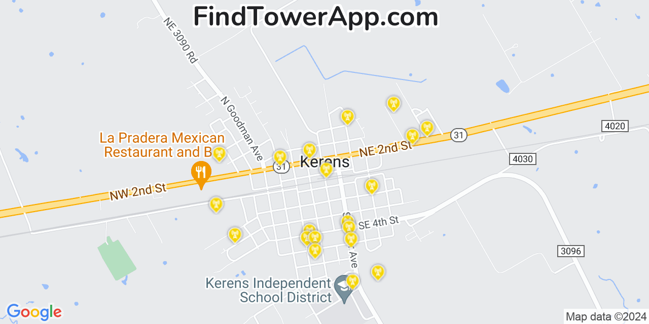 T-Mobile 4G/5G cell tower coverage map Kerens, Texas