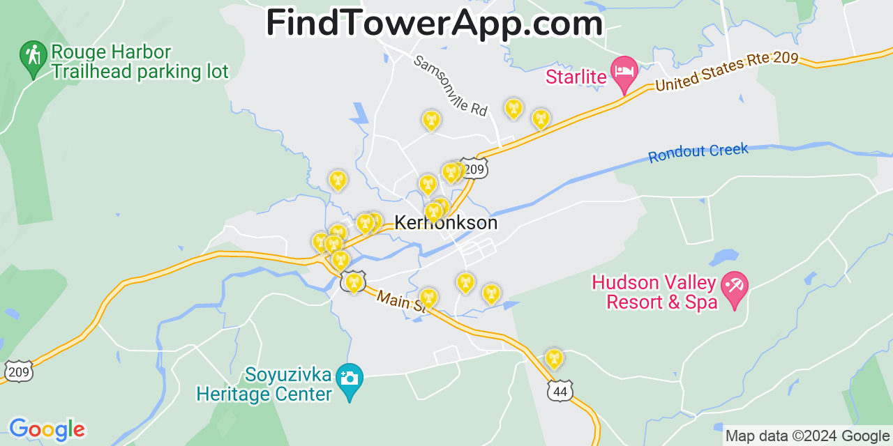 AT&T 4G/5G cell tower coverage map Kerhonkson, New York