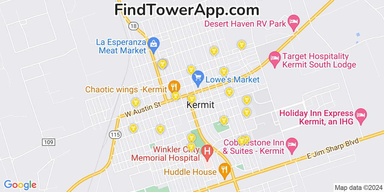 AT&T 4G/5G cell tower coverage map Kermit, Texas