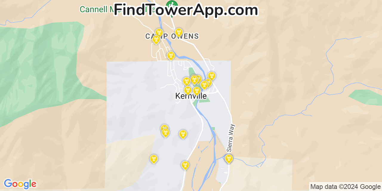 AT&T 4G/5G cell tower coverage map Kernville, California