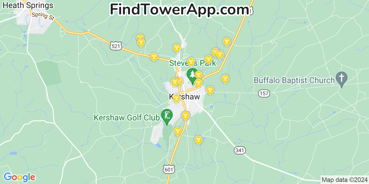 AT&T 4G/5G cell tower coverage map Kershaw, South Carolina