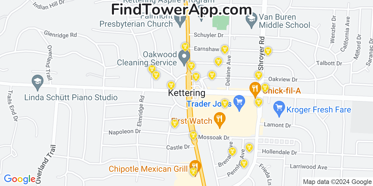 AT&T 4G/5G cell tower coverage map Kettering, Ohio