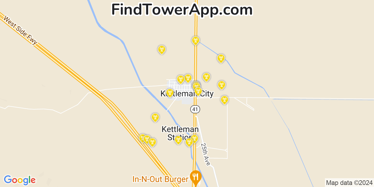 AT&T 4G/5G cell tower coverage map Kettleman City, California