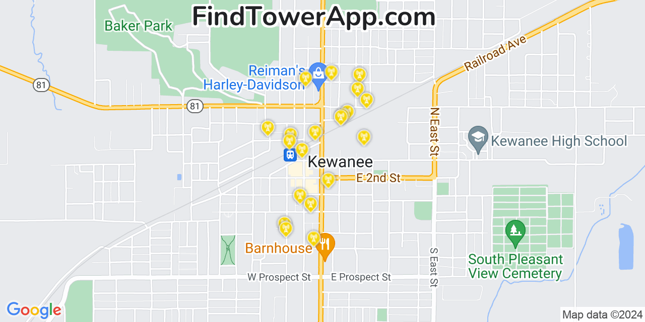 AT&T 4G/5G cell tower coverage map Kewanee, Illinois