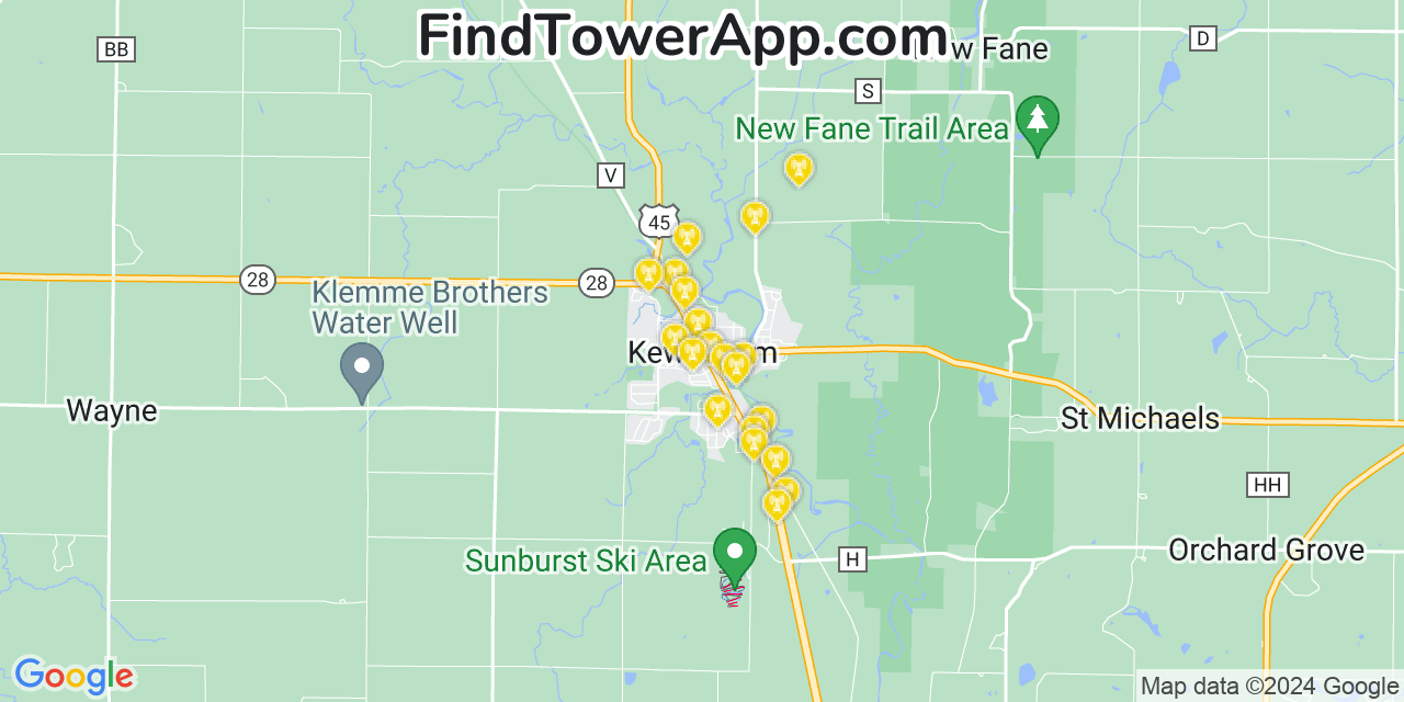 Verizon 4G/5G cell tower coverage map Kewaskum, Wisconsin