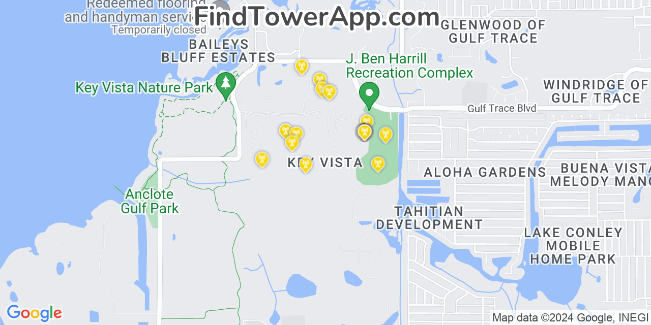 AT&T 4G/5G cell tower coverage map Key Vista, Florida