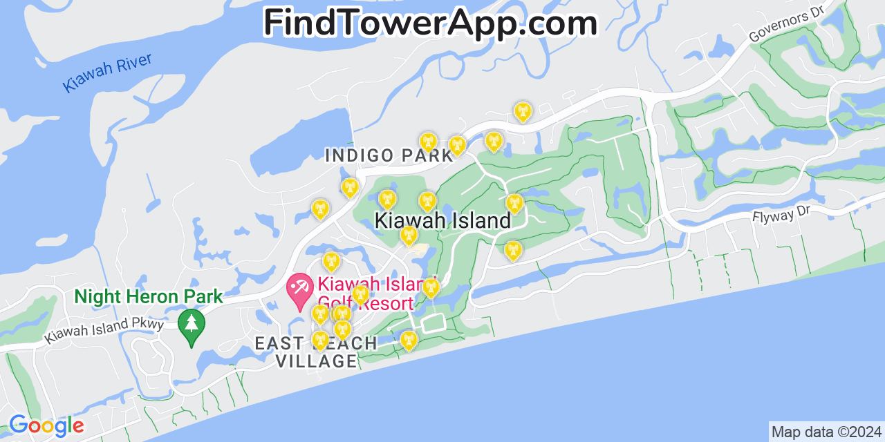 Verizon 4G/5G cell tower coverage map Kiawah Island, South Carolina