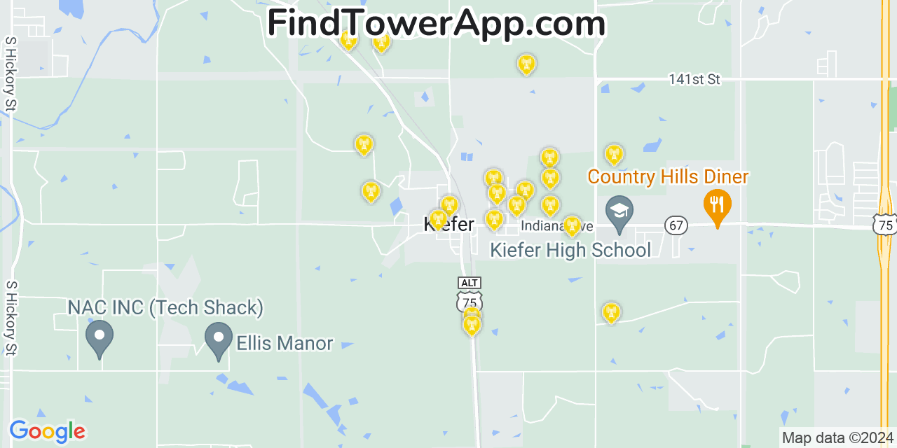 AT&T 4G/5G cell tower coverage map Kiefer, Oklahoma