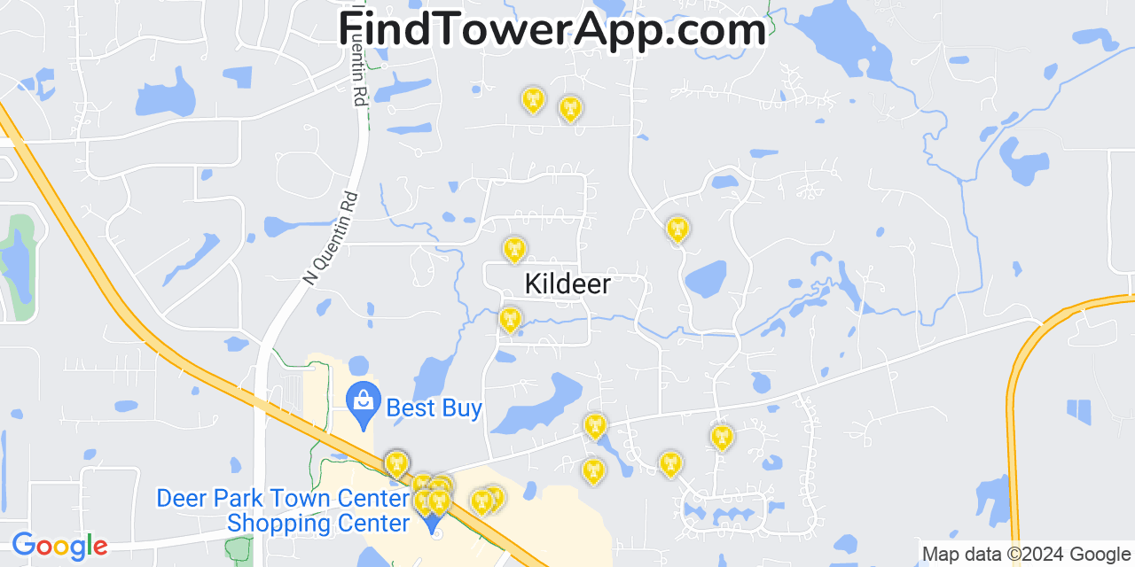 AT&T 4G/5G cell tower coverage map Kildeer, Illinois