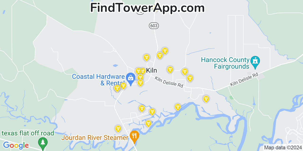 AT&T 4G/5G cell tower coverage map Kiln, Mississippi