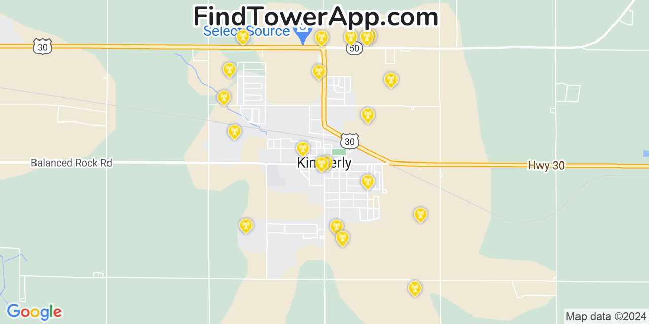AT&T 4G/5G cell tower coverage map Kimberly, Idaho