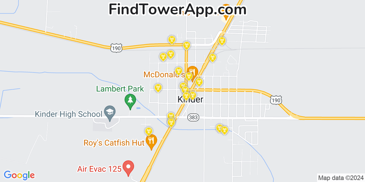 AT&T 4G/5G cell tower coverage map Kinder, Louisiana
