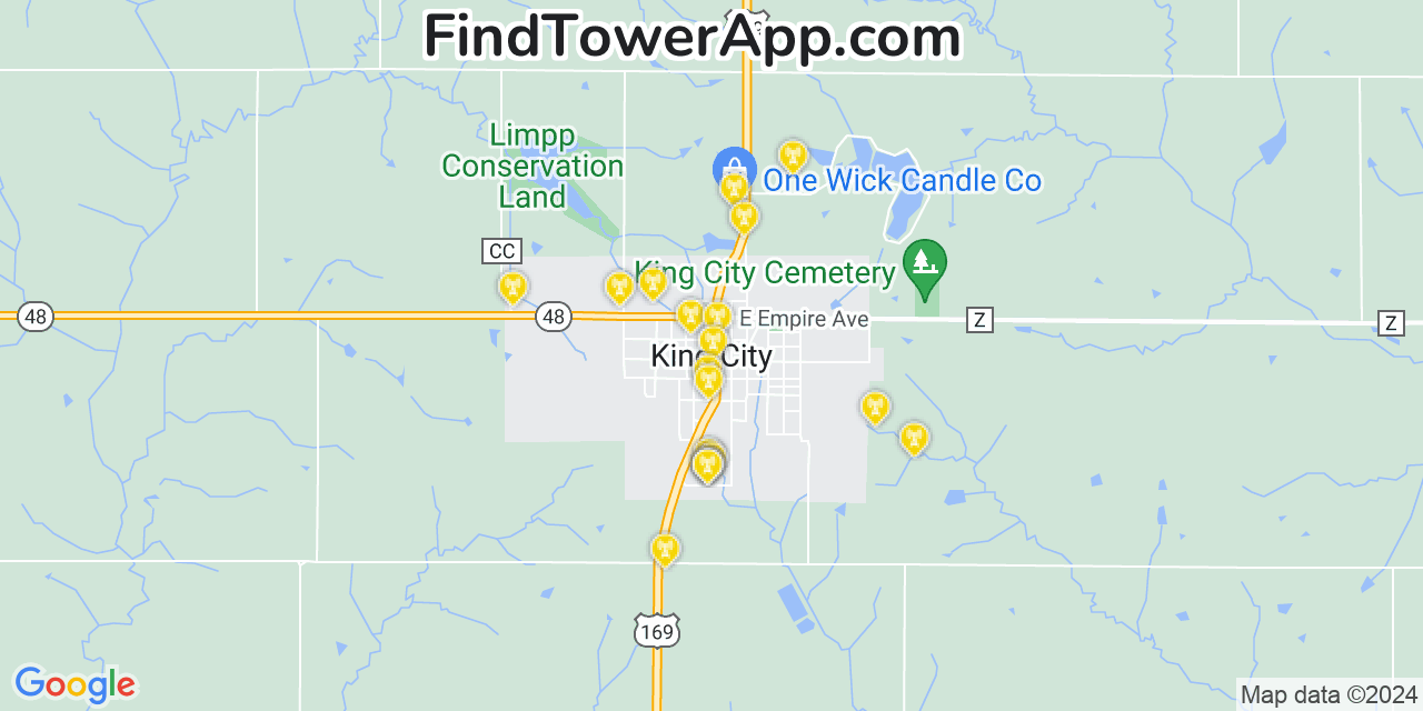 AT&T 4G/5G cell tower coverage map King City, Missouri