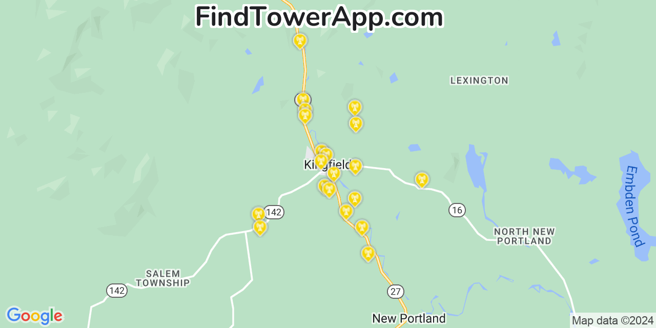 AT&T 4G/5G cell tower coverage map Kingfield, Maine