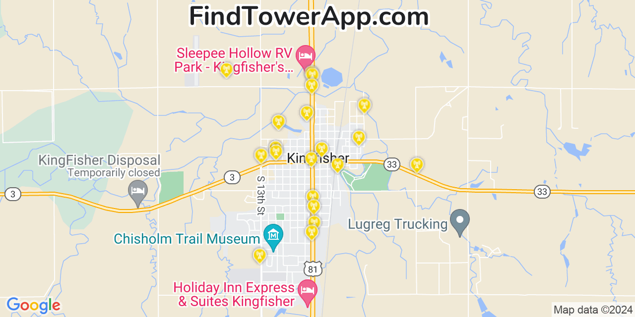 T-Mobile 4G/5G cell tower coverage map Kingfisher, Oklahoma
