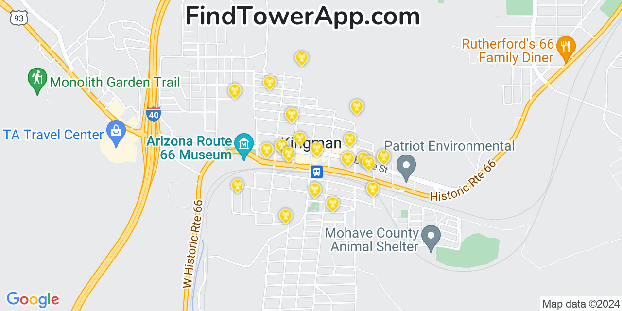 AT&T 4G/5G cell tower coverage map Kingman, Arizona