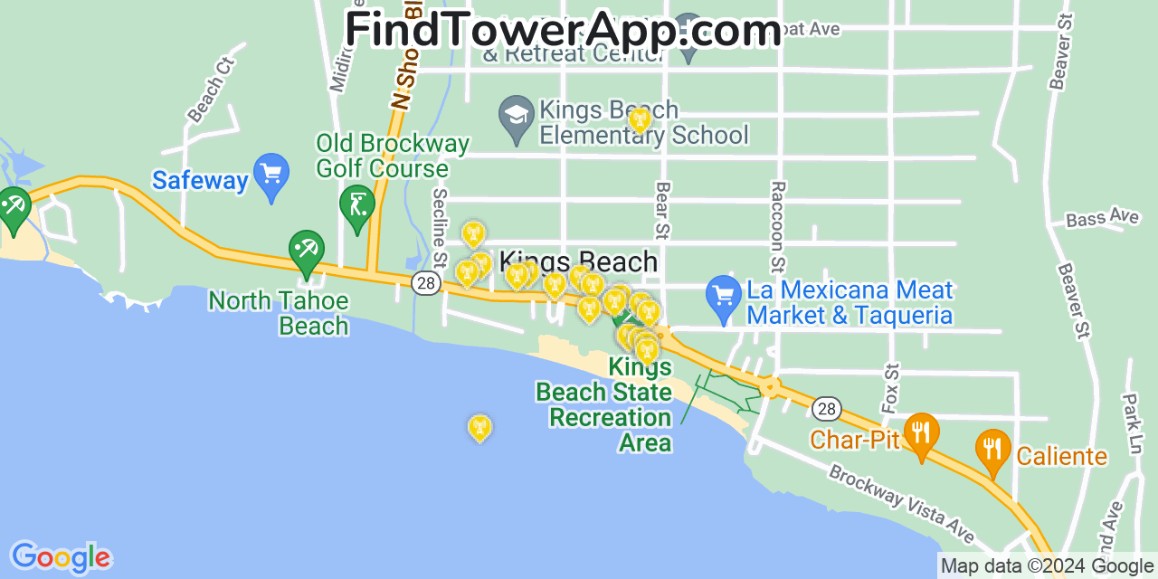 Verizon 4G/5G cell tower coverage map Kings Beach, California