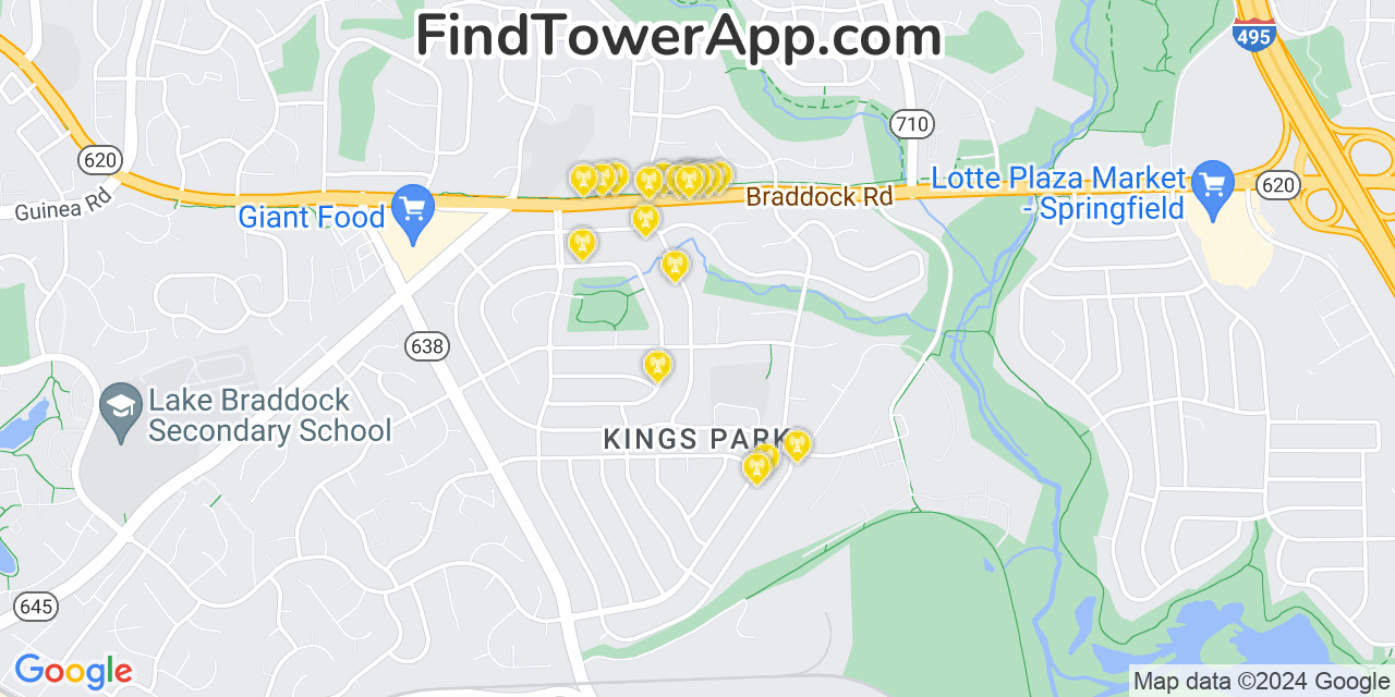 AT&T 4G/5G cell tower coverage map Kings Park, Virginia