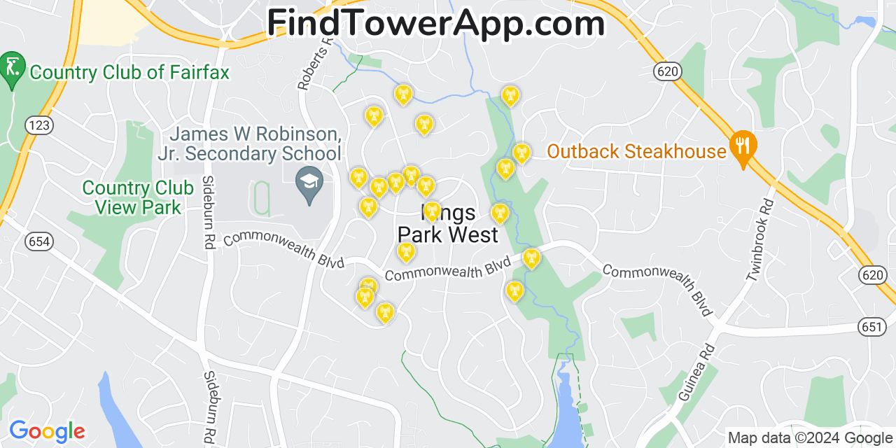 AT&T 4G/5G cell tower coverage map Kings Park West, Virginia