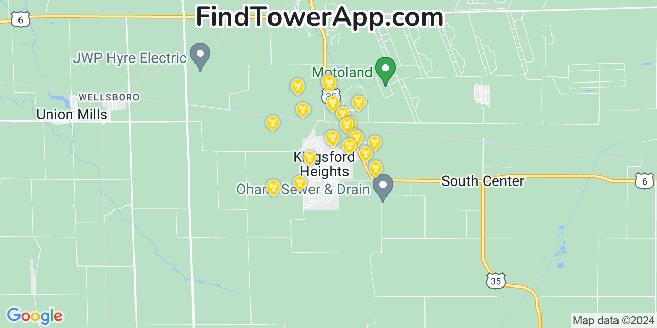 T-Mobile 4G/5G cell tower coverage map Kingsford Heights, Indiana