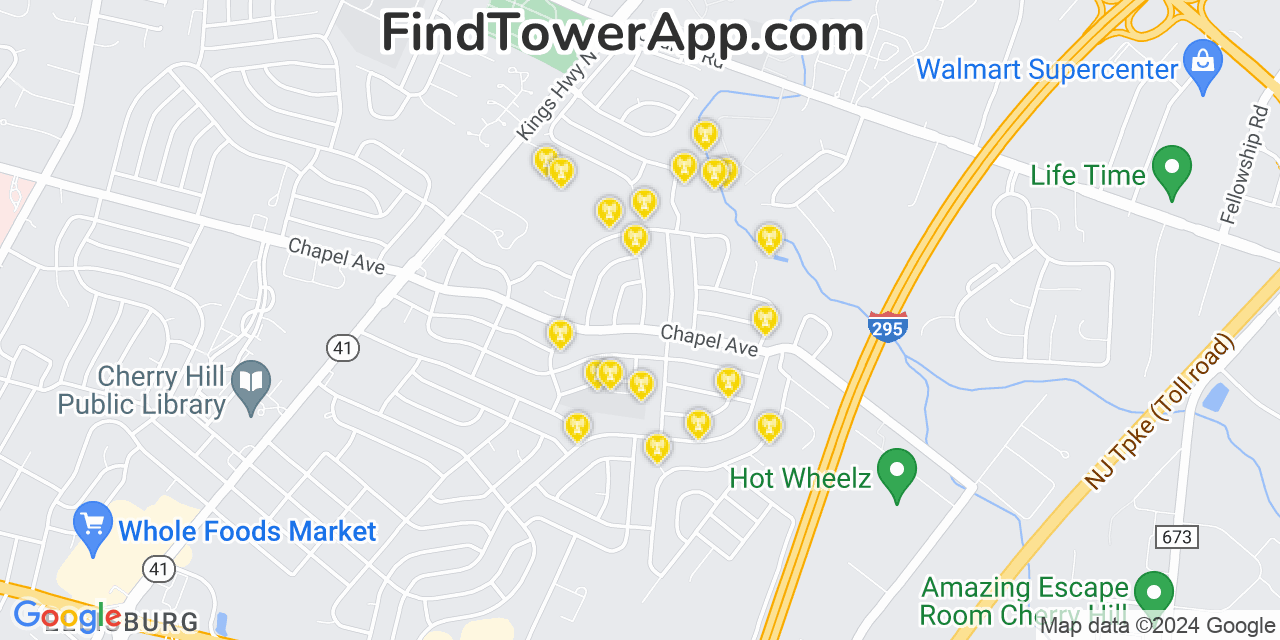 AT&T 4G/5G cell tower coverage map Kingston Estates, New Jersey