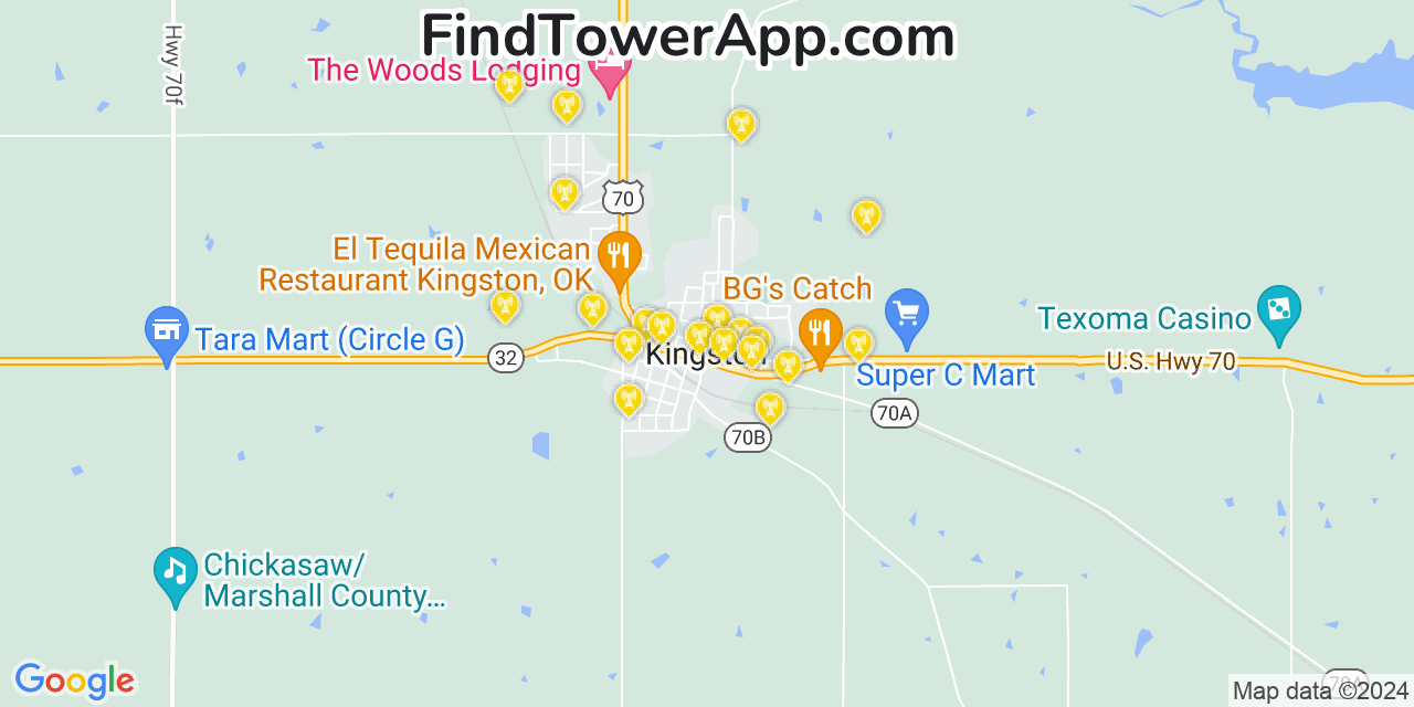 AT&T 4G/5G cell tower coverage map Kingston, Oklahoma