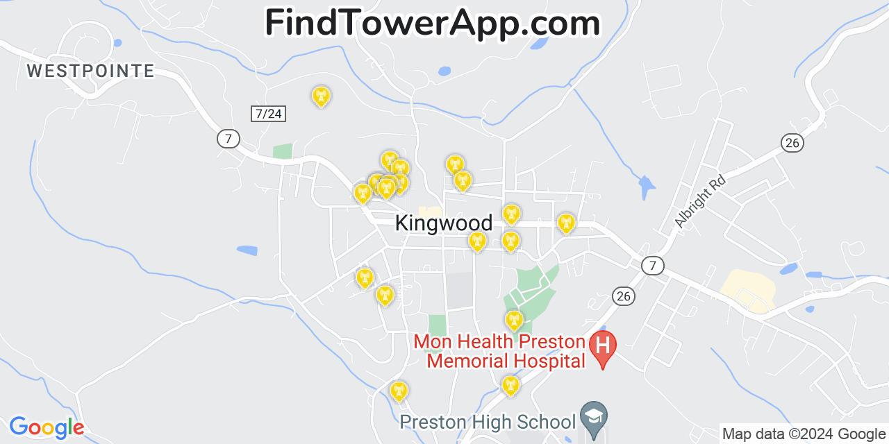 T-Mobile 4G/5G cell tower coverage map Kingwood, West Virginia