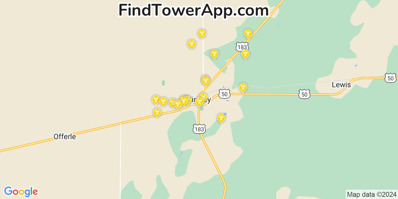 AT&T 4G/5G cell tower coverage map Kinsley, Kansas