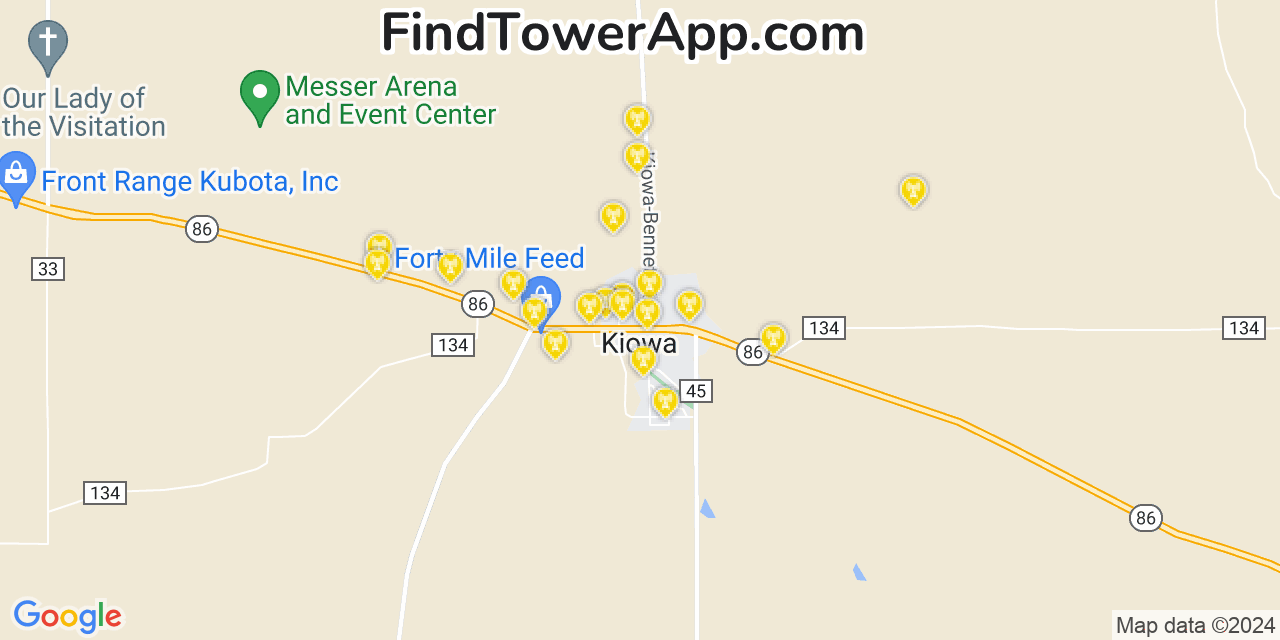 AT&T 4G/5G cell tower coverage map Kiowa, Colorado