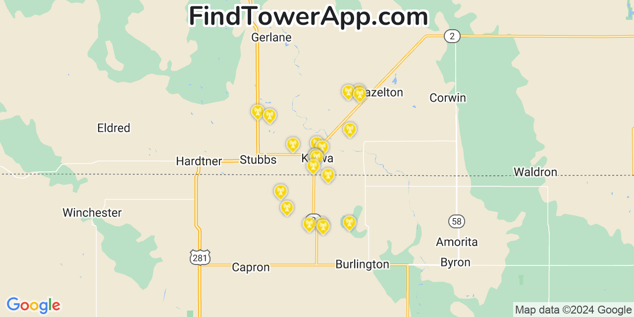AT&T 4G/5G cell tower coverage map Kiowa, Kansas