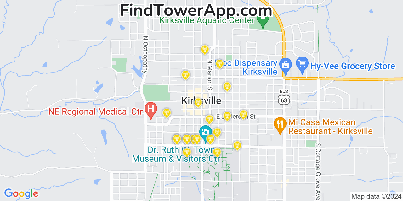 Verizon 4G/5G cell tower coverage map Kirksville, Missouri