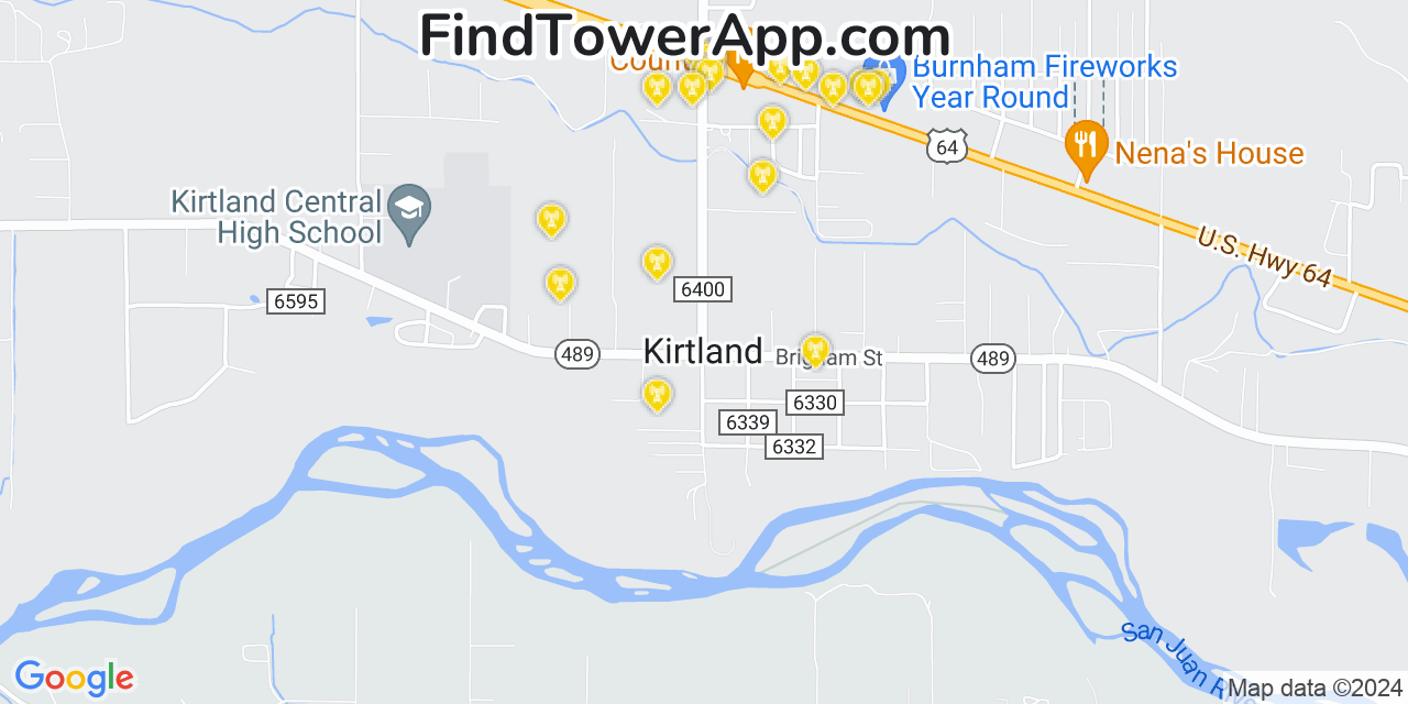 AT&T 4G/5G cell tower coverage map Kirtland, New Mexico