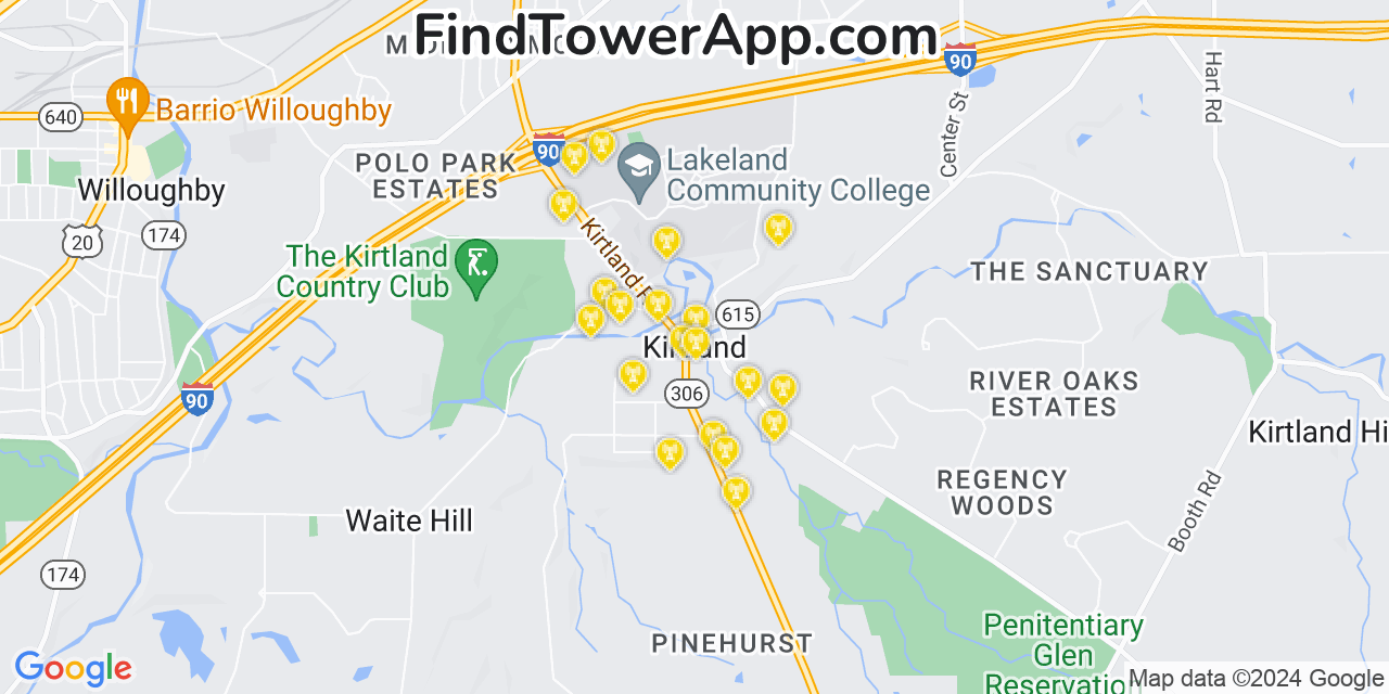 AT&T 4G/5G cell tower coverage map Kirtland, Ohio