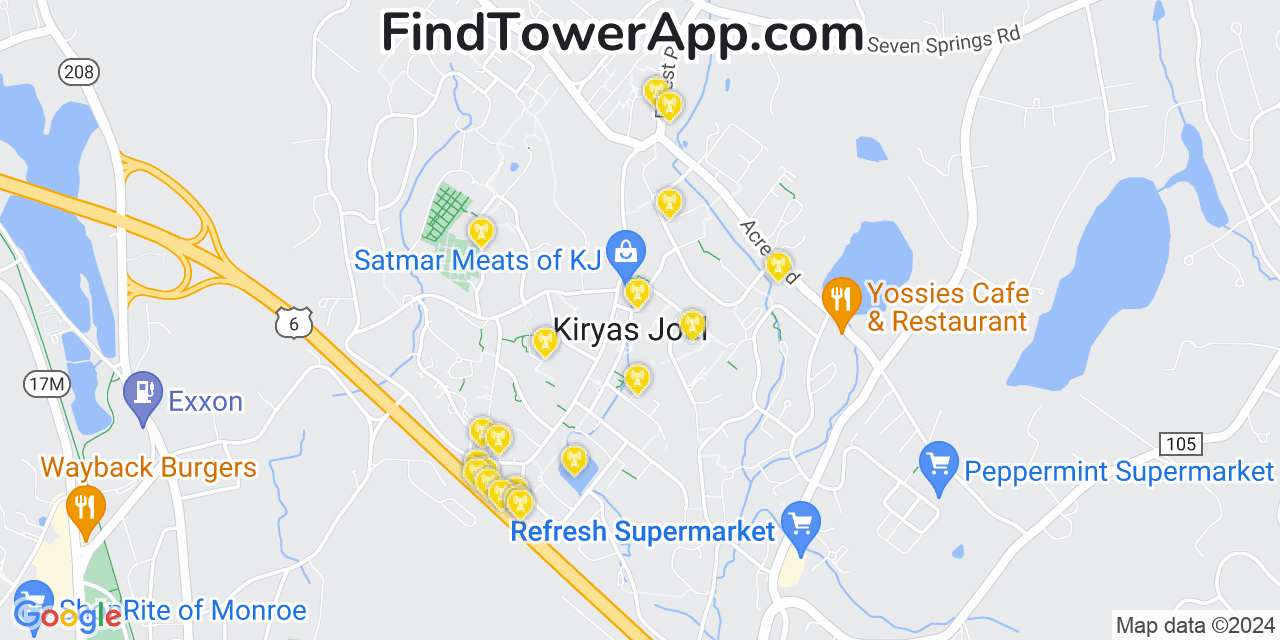 AT&T 4G/5G cell tower coverage map Kiryas Joel, New York