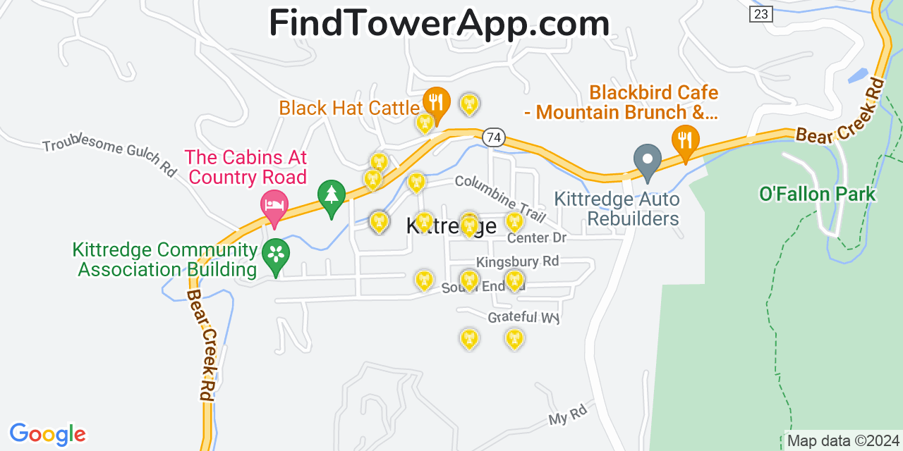 AT&T 4G/5G cell tower coverage map Kittredge, Colorado