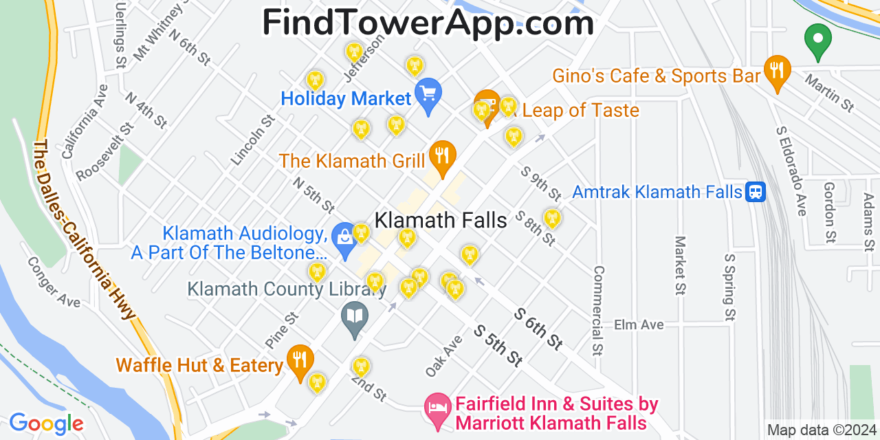 AT&T 4G/5G cell tower coverage map Klamath Falls, Oregon