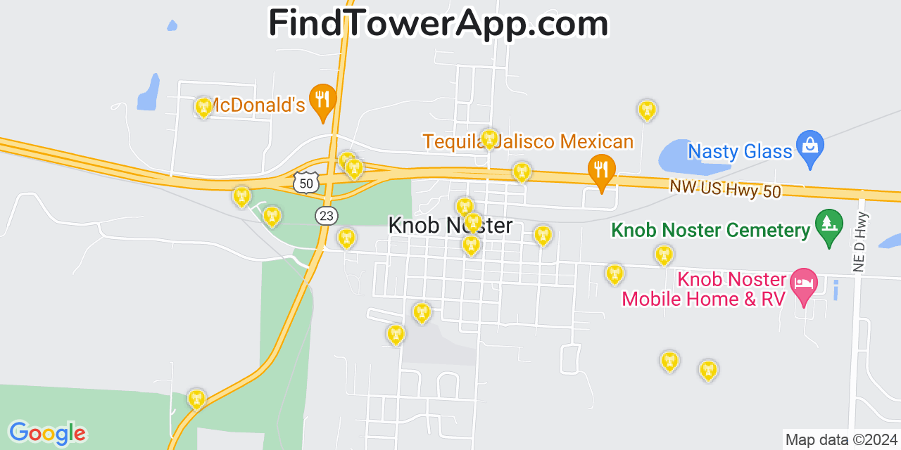 AT&T 4G/5G cell tower coverage map Knob Noster, Missouri