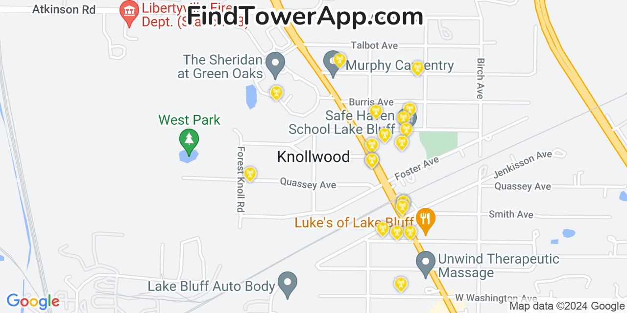 AT&T 4G/5G cell tower coverage map Knollwood, Illinois