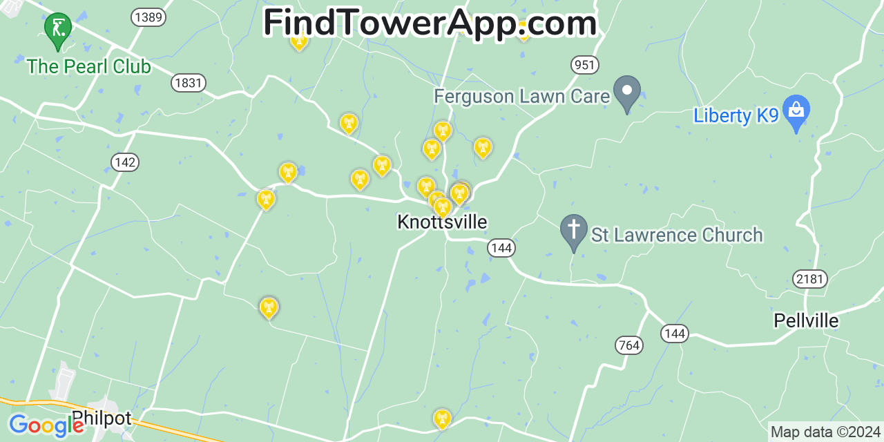 AT&T 4G/5G cell tower coverage map Knottsville, Kentucky