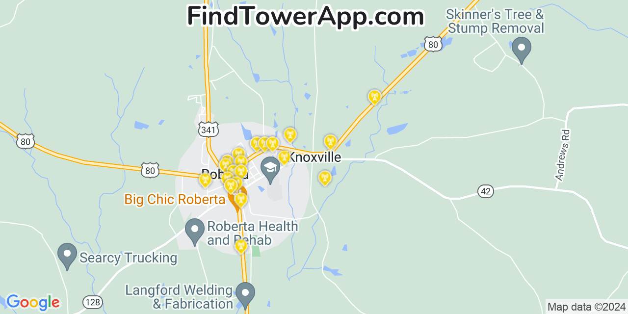 AT&T 4G/5G cell tower coverage map Knoxville, Georgia