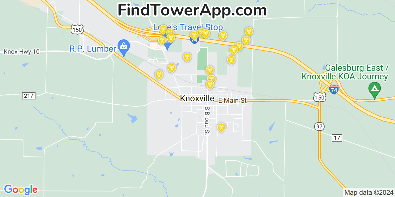 AT&T 4G/5G cell tower coverage map Knoxville, Illinois