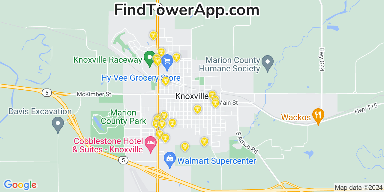 Verizon 4G/5G cell tower coverage map Knoxville, Iowa