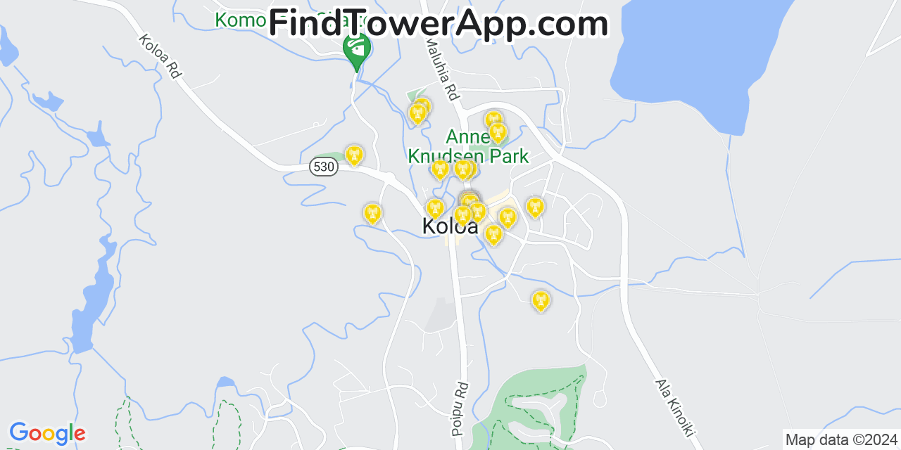 AT&T 4G/5G cell tower coverage map Koloa, Hawaii