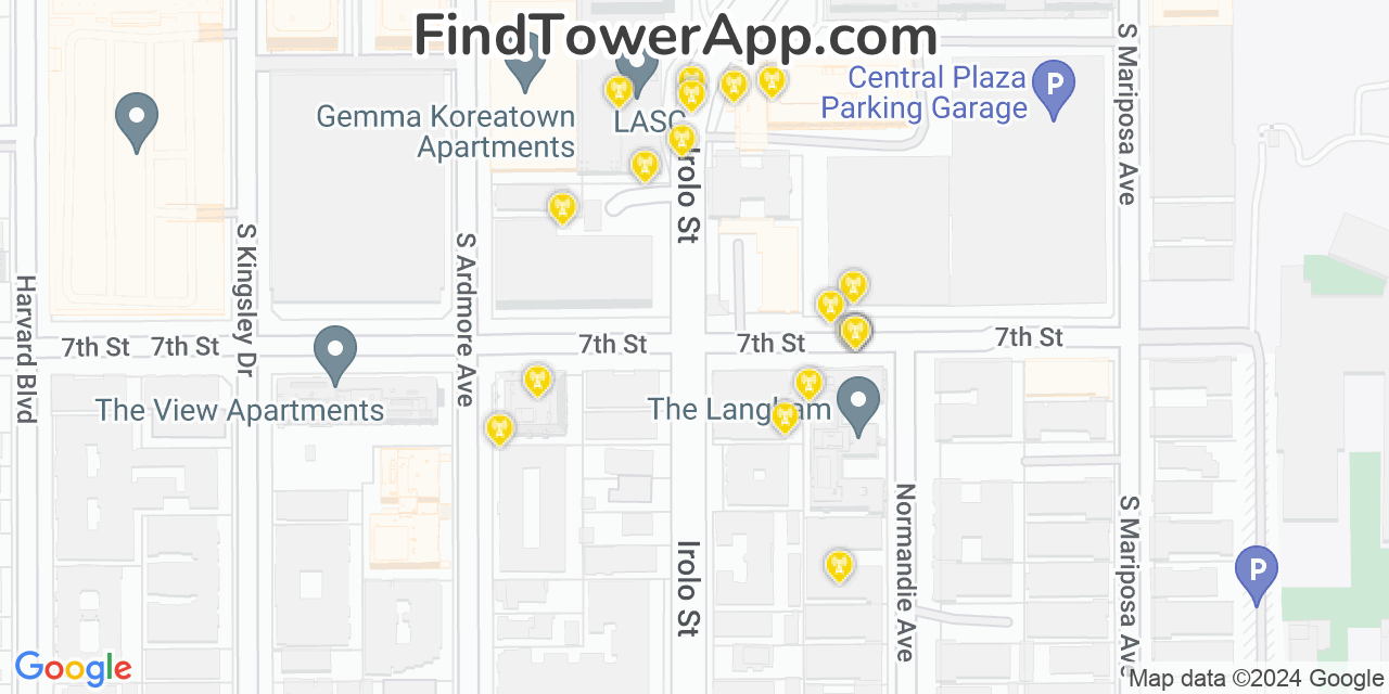 AT&T 4G/5G cell tower coverage map Koreatown, California