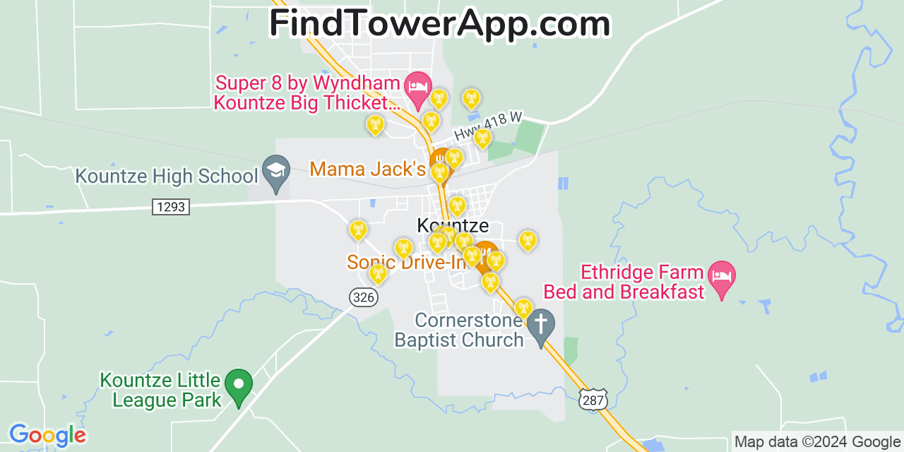 AT&T 4G/5G cell tower coverage map Kountze, Texas