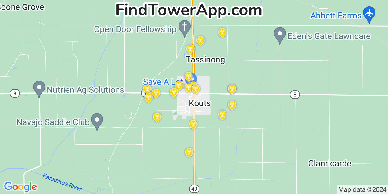 T-Mobile 4G/5G cell tower coverage map Kouts, Indiana