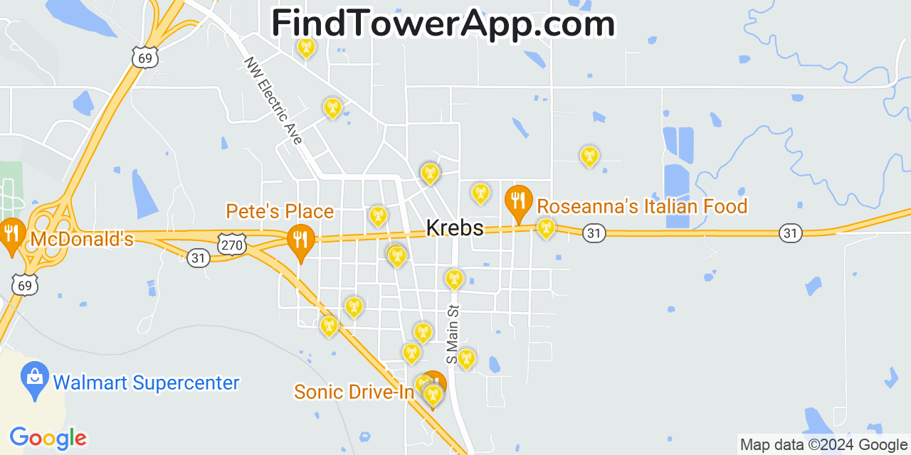Verizon 4G/5G cell tower coverage map Krebs, Oklahoma